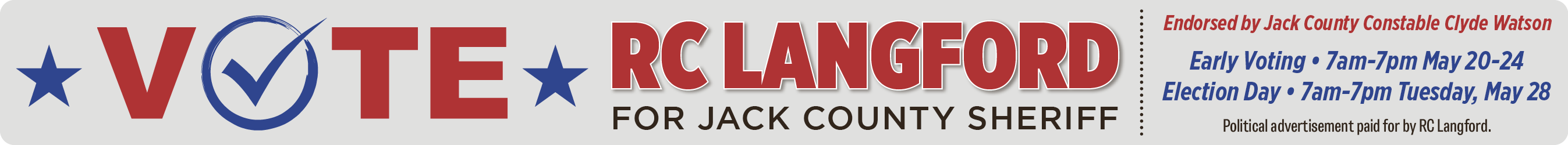 RC Langford for Jack County Sheriff Political Ad