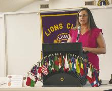 Jack County STOMP co-director Katy Hammond speaks to Lions Club members Wednesday, Aug. 9 about what the organization does. Photo/Brian Smith