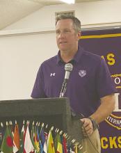 Jacksboro Athletic Director and Head Football Coach Casey Hubble speaks to Lions Club members Wednesday, Aug. 23. He talked about the fall athletic teams and gave a season preview for the football team. Photo/Brian Smith