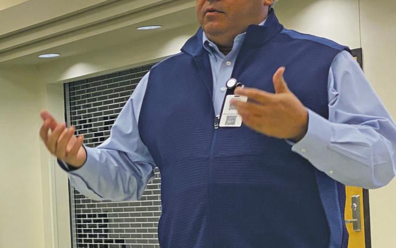 Jacksboro ISD Superintendent Brad Burnett speaks to the Facilities Exploration Committee during their meeting Monday, Nov. 14. Committee members were given an explanation of how much the district’s wants would approximately cost. Photo/Brian Smith