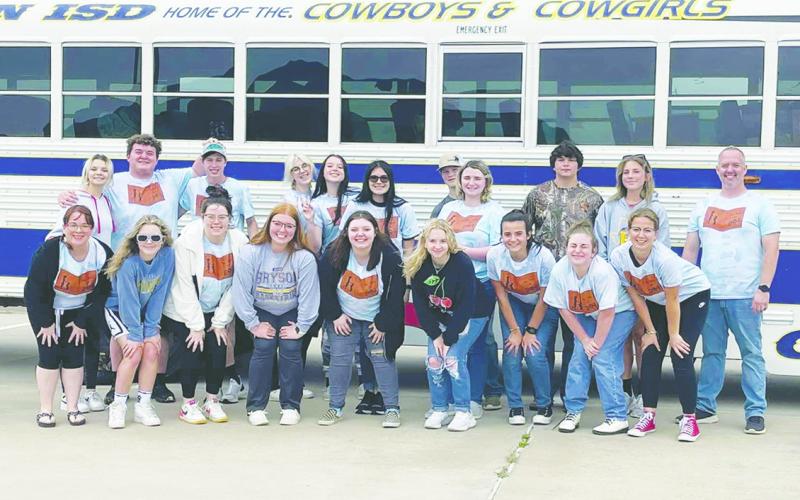 Members of Bryson’s One Act Play “The Book of Dog” get ready to head to the state contest in early May. The squad wound up finishing runner-up in the Class A division after winning their previous competitions. File photo