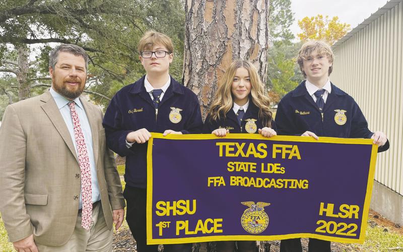 Perrin’s Radio Broadcasting team of (L-R) Advisor Jacob Lange, Dylan Hinkle, Jaylee Holmes, and Tom Bethune repeated as State Champs during the State LDE conference Dec. 1-3 in Huntsville. Courtesy photo