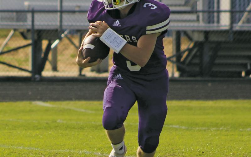 Evan Walker (3) returns a kickoff during the Jacksboro Tigers JV team’s 50-0 Wednesday, Nov. 2 win over the Dublin Lions . The Tigers finish the year at 9-1. Photo/Brian Smith