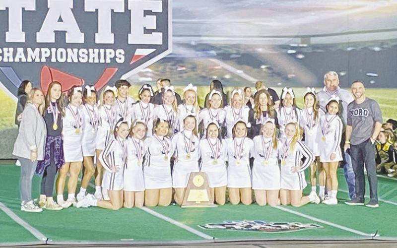 Jacksboro High School’s competitive cheerleading team won it’s second state title Jan. 13. Contributed photo