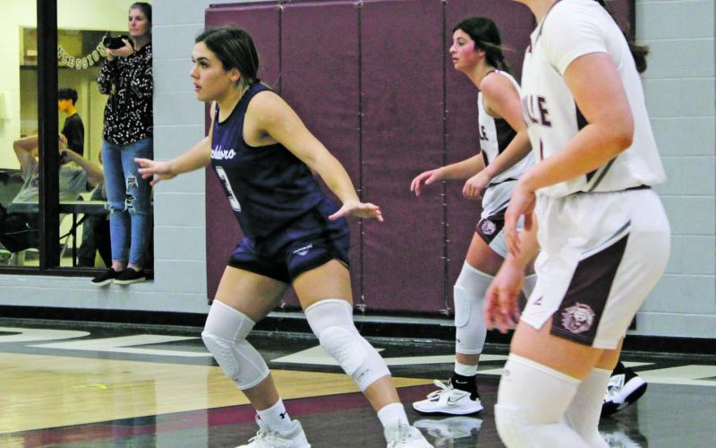 Landrie Valenzuela (3) keeps the lane clear for the Tigerettes during a recent game. Jacksboro lost to City View and beat Vernon in district play. Photo/Brian Smith