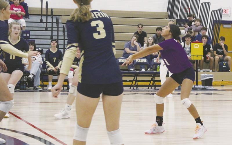 Junior libero Erika Hernandez bumps the ball back for a return. Perrin faced Alvord in a non-district match Thursday, Sept. 29 and lost in four games. The girls return to action Thursday versus Woodson. Photo/Brian Smith