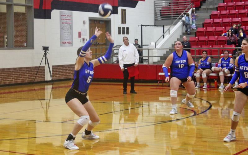 For the second time in eight days, Perrin’s volleyball team faced its in-county rival Bryson. The Lady Pirates swept the Cowgirls in the first meeting Oct. 24... and repeated the effort in the Class A Bi-District round Tuesday, Oct. 31 with a 25-23, 25-17, 25-19 win at Mineral Wells High School. Photo/Brian Smith