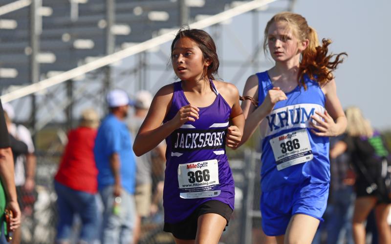 (KYLIE BAILEY | JACKSBORO HERALD-GAZETTE) Naidelin Delgado finished 27th out of 216 runners Wednesday, Sept. 20 at the Wyatt Dickerson Invitational in Alvord.
