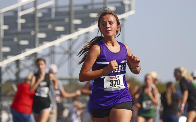 (KYLIE BAILEY | JACKSBORO HERALD-GAZETTE) Collynz Sanders finished 33rd out of 216 runners Wednesday, Sept. 20 at the Wyatt Dickerson Invitational in Alvord.