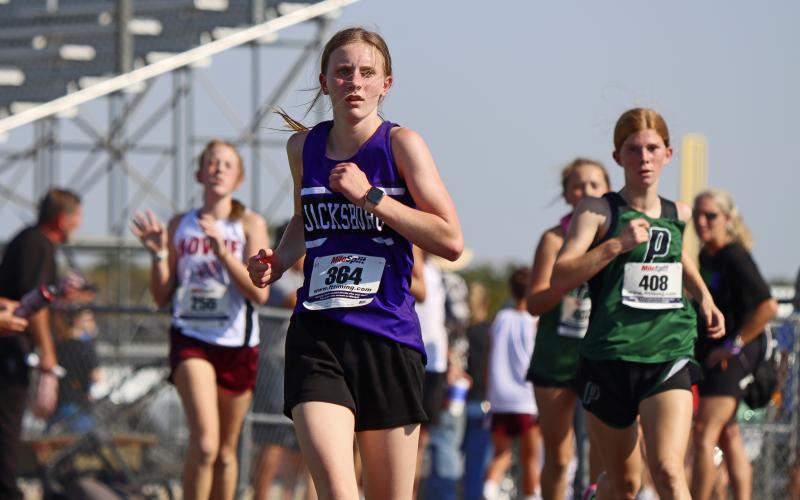 (KYLIE BAILEY | JACKSBORO HERALD-GAZETTE) Taylor Alsip finished 55th out of 216 runners Wednesday, Sept. 20 at the Wyatt Dickerson Invitational in Alvord.