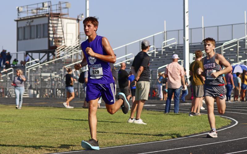(KYLIE BAILEY | JACKSBORO HERALD-GAZETTE) Paden Seaberry finished 10th out of 199 runners Wednesday, Sept. 20 at the Wyatt Dickerson Invitational in Alvord.