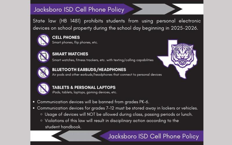 Jacksboro ISD updates its policy on personal communication devices ahead of the new school year. Graphic/Jacksboro ISD