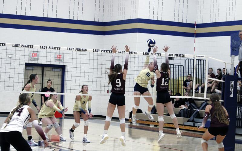 Luchesse Reilly goes up for a kill. Reilly was pivotal at the service line according to Bland in the victory. JHG file photo