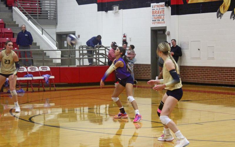 For the second time in eight days, Perrin’s volleyball team faced its in-county rival Bryson. The Lady Pirates swept the Cowgirls in the first meeting Oct. 24... and repeated the effort in the Class A Bi-District round Tuesday, Oct. 31 with a 25-23, 25-17, 25-19 win at Mineral Wells High School. Photo/Brian Smith