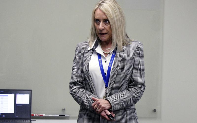 Faith Community Hospital Chief Financial Officer Kim Lee presents the fiscal year 2025-2026 budget, adopted by Jack County board members Thursday, Sept. 25. Photo/Ashley Anderson