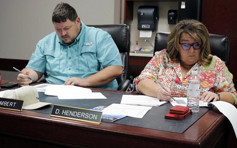 Perrin-Whitt CISD will hold a public meeting Tuesday, Sept. 16 to discuss financial integrity, or FIRST, ratings. The Texas Education Agency released preliminary results where PWCISD earned an A rating with a perfect score of 100 points. Pictured are board members Chad Lambert and Delania Henderson. Photo/Ashley Anderson