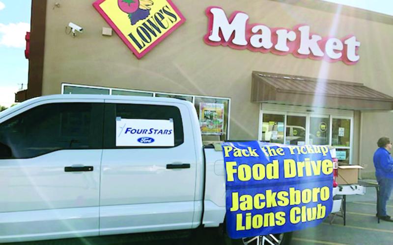 Jacksboro Lion’s Club gets ready for the annual Pack the Pickup food drive, benefiting the Jacksboro Community Food Bank. In cooperation with Lowe’s Market and Four Stars Ford, shoppers can donate food items from 3-6 p.m. Wednesday, Oct. 29 through Friday, Oct. 31 in front of Lowe’s Market in Jacksboro. Contributed/Tim Cassle