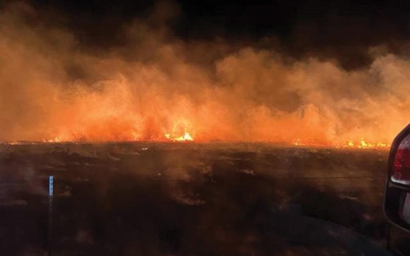 Fires burn in Jack County in August 2023. Jack County declared a state of natural disaster Wednesday, Oct. 15, ordering a ban on all outdoor burning for the next seven days. Archive photo