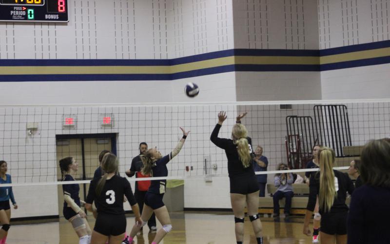 Savannah Burkett taps the ball over for a point at the Lady Pirate’s senior night Oct. 29 against Graford. Photo/Trevor M. Wyatt