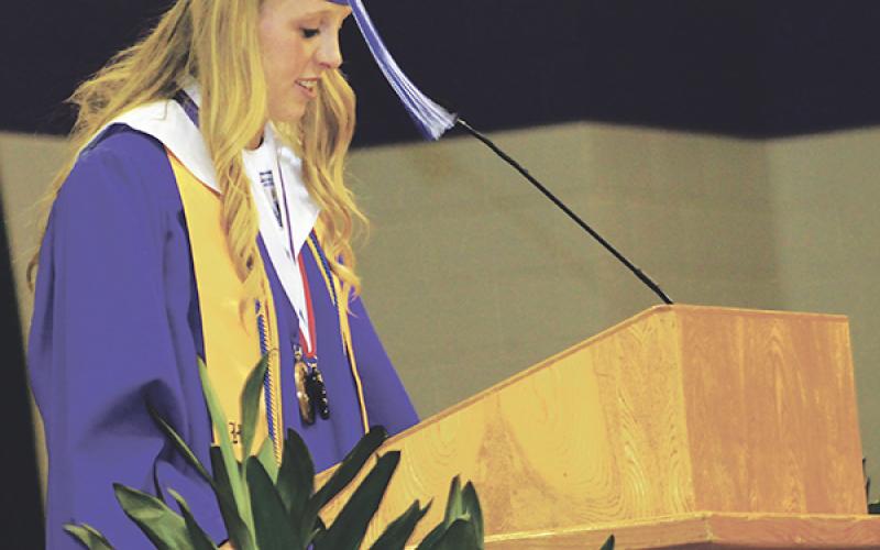 Bayley Richardson gives the valedictory address at Jacksboro's graduation.