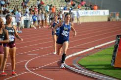 Callie Weddle takes off in the 4x200-meter relay after receiving the baton from teammate McKieran Murphy at the UIL State Track Meet. Perrin-Whitt finished in ninth place.  Photo/Colton McWilliams