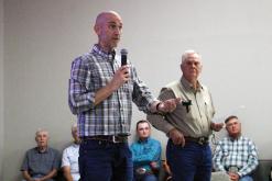 Upper Trinity Groundwater Conservation District General Manager Doug Shaw speaks Tuesday, May 26 at a meeting about water in Jack County. State representatives have asked the county to consider joining a GCD. Photo/Ashley Anderson