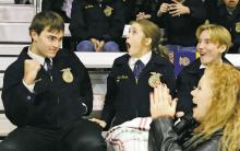 The Perrin FFA Broadcasting team of, from left, Ryan Richerson, Shiloh Wilson, and Levi Jump react to hearing they won first place Saturday, Dec. 7 at the Texas State Leadership Development Events at Sam Houston State University. Contributed photo