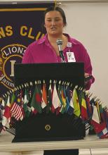 Carlee Coggins with Red River Hospital explains the services, both in and out patient, the facility offers to Jacksboro Lions Club members at the Wednesday, Jan. 22 meeting. Photo/Brian Smith