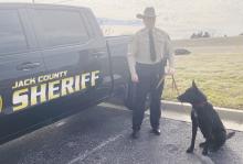 Jack County Sheriff’s Office K-9 Officer Viper and his handler deputy Katie Thompson pose for a shot. The pair have been together for a few weeks after training together in San Antonio. Photo/Brian Smith