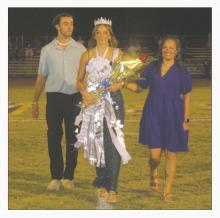Bryson sophomore Jaydah McComack was named 2024 Homecoming Queen by her fellow students during a Friday, Sept. 27 pregame ceremony. She is escorted by her mother and brother. The Cowboys won the game over Woodson, 56-44. Further details can be found on page 8. Photo/Brian Smith