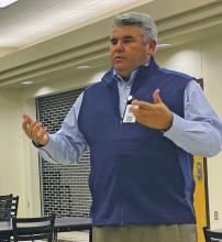 Jacksboro ISD Superintendent Brad Burnett speaks to the Facilities Exploration Committee during their meeting Monday, Nov. 14. Committee members were given an explanation of how much the district’s wants would approximately cost. Photo/Brian Smith