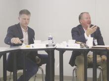 Faith Community Health System CEO Frank Beaman, right, answers a question on the reinvestment zone the city of Jacksboro created. Photo/Brian Smith