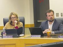 Jacksboro ISD Board Members LeAnn Johnson, left, and Mason Spiller listen in to test results presented by district principals during the board’s Monday, Jan. 8 meeting. Photo/Brian Smith