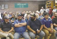 A large crowd of Jacksboro city employees and residents gathered Tuesday, April 22 in City Hall for a city council meeting. After a nearly three-hour executive session, no action was taken on the employment status of the city manager or contemplated or threatened litigation by the police chief. Photo/Brian Smith