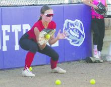 Former Tigerette softball player Emma Gray hosted a softball camp Monday, June 24 at Tigerette Field. Gray taught area athletes about the game’s finer points including fielding. Here, a camper waits for a grounder to come in. Photo/Brian Smith