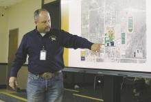 Perrin-Whitt CISD Superintendent Loren Sell explains the site plan of the bond issue going before voters Saturday, May 3. A multi-purpose building along with safety and security upgrades are some of the things voters will be deciding on. Photo/Brian Smith