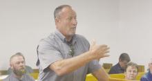Eugene Weldon speaks at a public hearing Monday, Oct. 28 about not having a road to connect Mesquite Estates subdivision to Wesley Chapel Road. Photo/Brian Smith