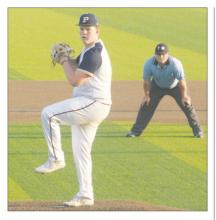 Joseph Welch delivers his pitch during Perrin’s game one loss Thursday, May 22 to Gordon in the 1A Region II final. Photo/Brian Smith