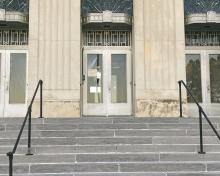 Recent work on the west side doors on the Jack County Courthouse by Texas Soda Blasting has restored them to a like new with an art deco look to them. Illumination on the three sets of doors is also expected in time. Photo/Brian Smith