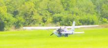 No injuries were reported when a single engine plane landed in a hayfield Tuesday, June 25, west of Jacksboro. Pilot Jaime Romero-Escobar was returning to Denton after having just taken off from the Graham airport. Photo/Brian Smith
