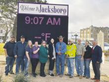 Jacksboro Chamber of Commerce, city and county officials in front of the new marquee sign at the Jack County Courthouse. Contributed photo