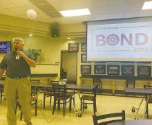Jacksboro ISD Superintendent Brad Burnett explains the concept of the district’s upcoming bond election during a meeting Monday, March 27 of the Junior Tiger/ Tigerettes at Jacksboro High School. Three other town hall meetings are scheduled. Photo/Brian Smith
