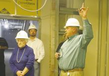 Jacksboro ISD Superintendent Brad Burnett describes new storage in the Career and Technology Education building as part of a tour Monday, March 17. Photo/Brian Smith