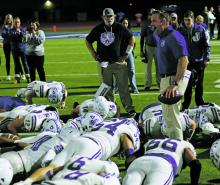 The Jacksboro Tigers coach and athletic director Casey Hubble hypes his team after their win Friday, Nov. 24 over the Holliday Eagles. Hubble was not shocked to see the team go as far as they did into the playoffs during their 2023 football season. Photo/Thomas Wallner
