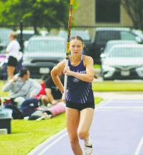 Brailyn Tullous competes in the pole vault Friday, April 18 during the Region I-3A Meet in Abilene. Photo/Alex Kielar