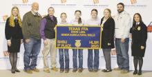 The Jacksboro Senior Agricultural Skills Team won first place at the 2023 State FFA Leadership Development Events competition in Huntsville earlier this month. Payeton Terrell-Erwin, Holly Lehman and Paisley Jewell, center, are flanked by sponsors Kevin Thomas, Sean McGuire, Sarabeth Hestenande and Blake Hestenande. Courtesy photo