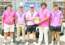 Bryson’s golf team of Brody Hawkins, Kevin Martin, Garrett Pennington, Ben Bennett and Caleb Allen finished second at the district meet Wednesday, April 2. They will compete at regionals Wednesday, April 16 and Thursday, April 17 at Mt. Pleasant Country Club. Contributed photo