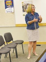 Jacksboro High School counselor Dori Taylor speaks on what programs she offers on her campus during the Jacksboro ISD meeting at the Oct. 10 meeting. Photo/Brian Smith