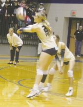 Kennadee Langham makes the return Thursday, Nov. 7 during the area round match with Saint Jo. The Lady Pirates lost 3-1 to end their season. Photo/Brian Smith