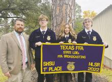 Perrin’s Radio Broadcasting team of (L-R) Advisor Jacob Lange, Dylan Hinkle, Jaylee Holmes, and Tom Bethune repeated as State Champs during the State LDE conference Dec. 1-3 in Huntsville. Courtesy photo